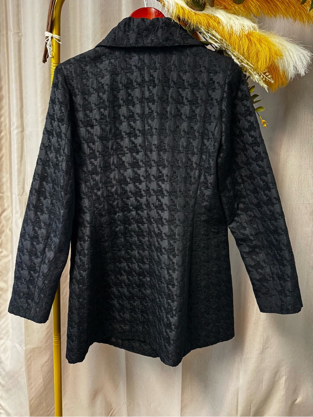 Laura Ashley Black Houndstooth Woven Knee Length Button Up Peacoat Jacket Medium - Picture 4 of 9